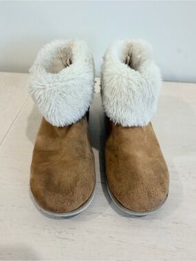 Faux Fur Cuff Suede Ankle Boots - Tan & Cream